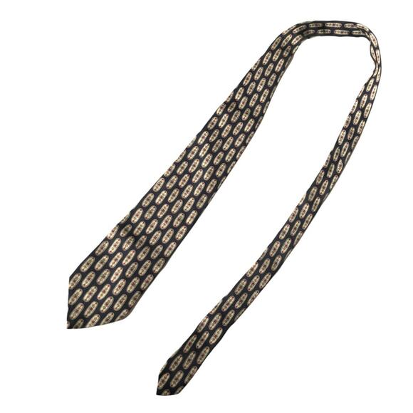 Valentino Cravatte Silk Tie Floral Geometric Handmade in Italy Vintage Black EUC